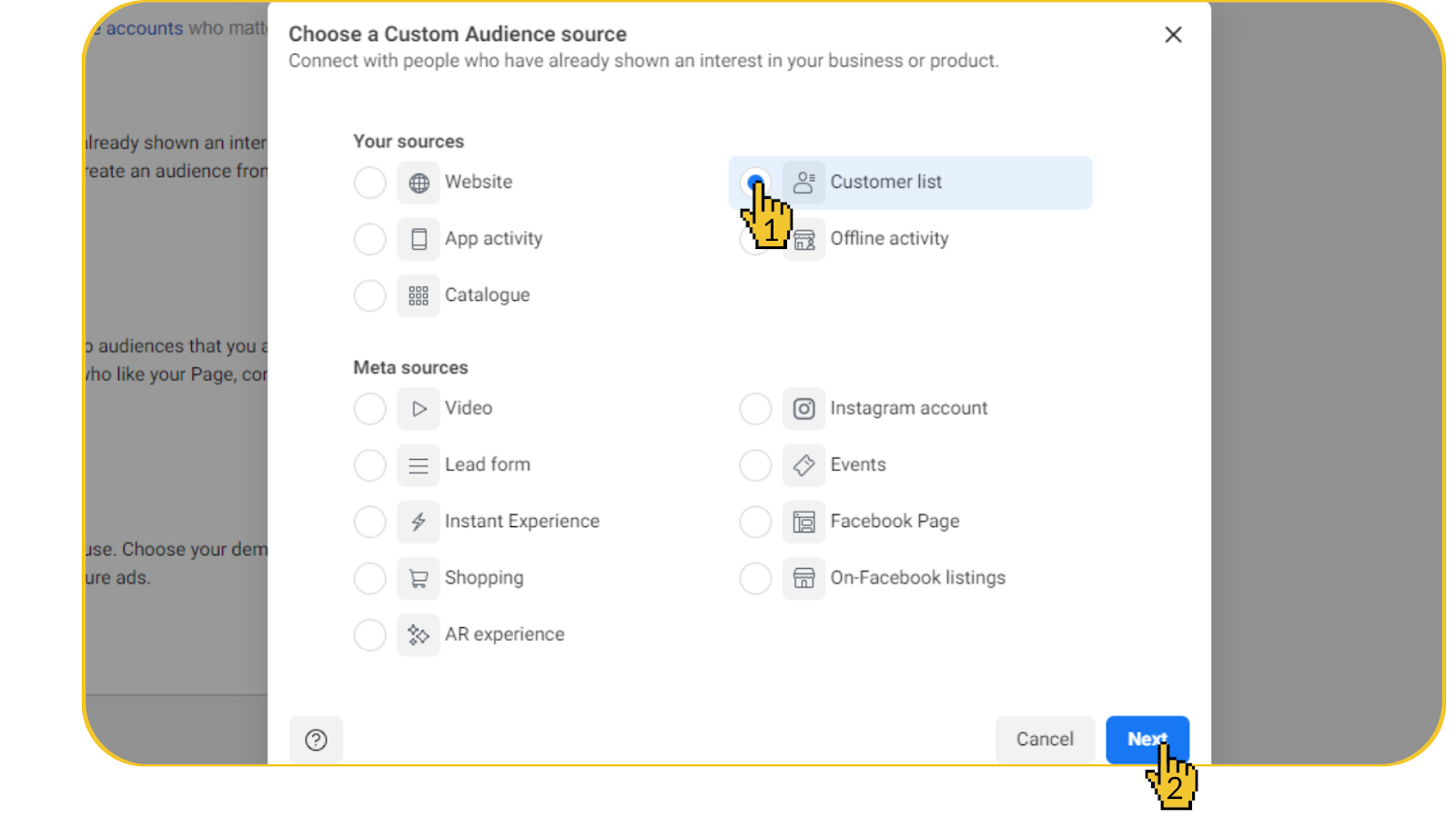 Contoh publik form Customer List Meta Ads