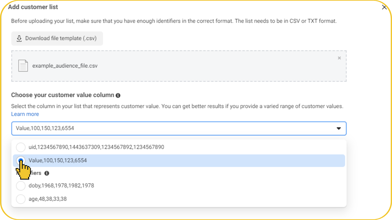 Contoh publik action needed saat mapping Customer List
