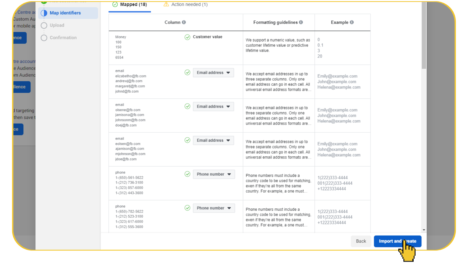 Contoh publik tahap import create audience workflow